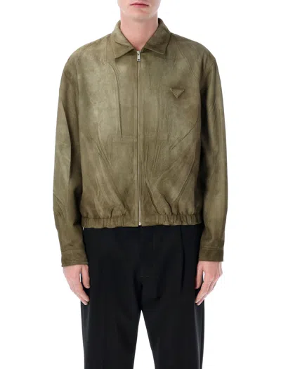 Prada Suede Zip Jacket In Green