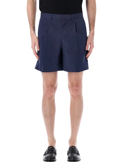 Prada Tailored Cotton Bermuda Shorts In Blue