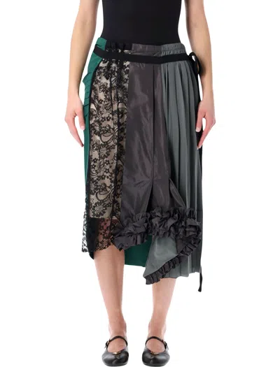 Prada Technical Taffeta Patchwork Skirt In Black