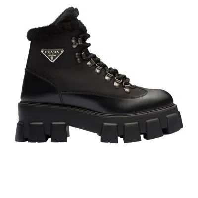 Pre-owned Prada Wmns Monolith Brushed Leather And Nylon Boot 'black' | Women's Size 4