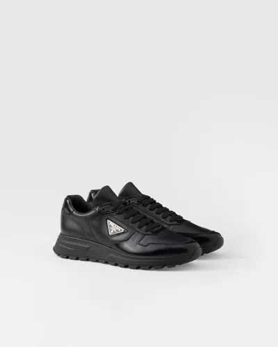 Prada Autry White Leather Medalist Sneakers In Black
