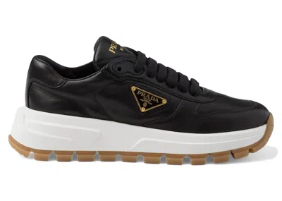 Pre-owned Prada Prax 01 Leather Sneakers Gum (women's) In Black