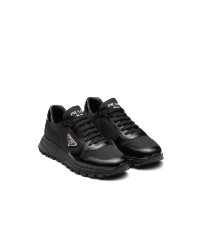 PRADA PRAX 01 RE-NYLON AND BRUSHED LEATHER SNEAKERS
