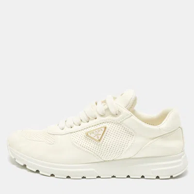 Pre-owned Prada Prax 01 Size 39 Cream Suede Low Top Sneakers In White
