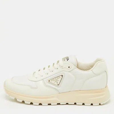 Pre-owned Prada Prax 01 Size 41.5 White Leather And Nylon Low Top Sneakers