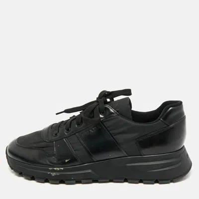Pre-owned Prada Prax 01 Size 43 Black Leather And Nylon Lace Up Sneakers