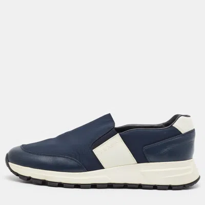 Pre-owned Prada Prax 01 Size 43 Navy Blue Fabric And Leather Slip On Sneakers