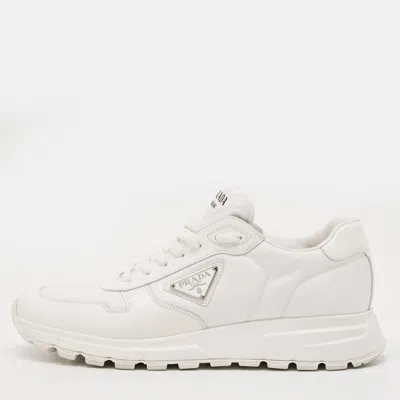 Pre-owned Prada Prax 01 Size 44.5 White Leather And Nylon Low Top Sneakers