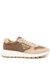 Prada Enamel-triangle Lace-up Sneakers In Neutrals