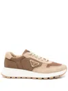 Prada Enamel-triangle Lace-up Sneakers In Nude