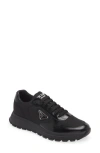 Prada Side Triangular Logo Low-cut Laced Casual Sneakers In Nero/nero