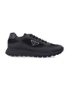 Prada Side Triangular Logo Low-cut Laced Casual Sneakers In Black
