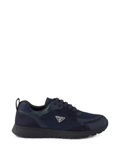 Prada Prax Leather And Fabric Sneakers In Blue