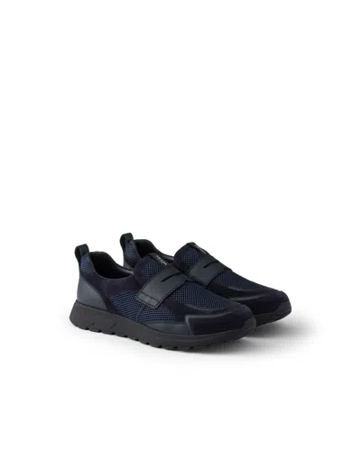 Prada Prax Loafer Aus Meshgewebe Und Leder In Blue