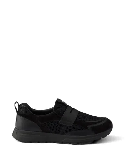 Prada Prax Mesh Fabric And Leather Loafers In Black