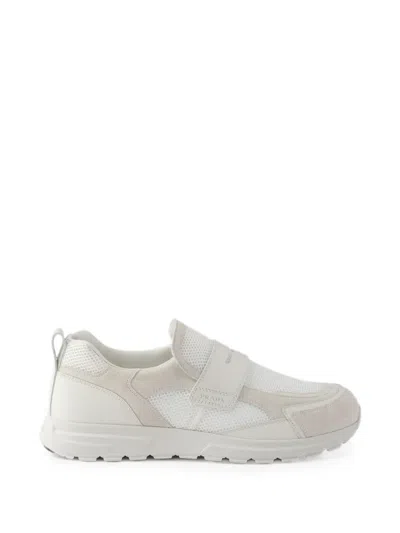 Prada Prax Mesh Fabric And Leather Loafers In White