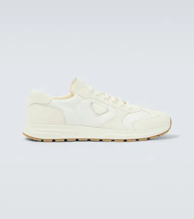 Prada Prax Re-nylon Suede-trimmed Sneakers In White