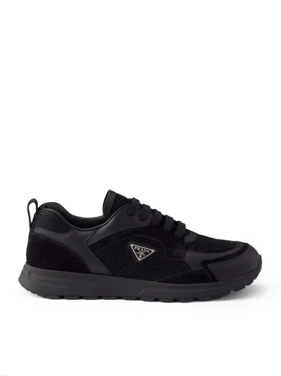 Prada Prax Sneakers In Leather And Fabric In Black