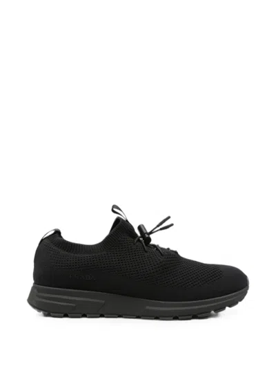 Pre-owned Prada Prax Stretch-knit Sneakers In Black