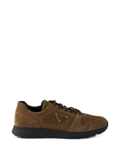 Prada Prax Suede And Re-nylon Sneakers In Brown