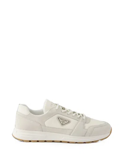 Prada Suede And Fabric Sneakers In White