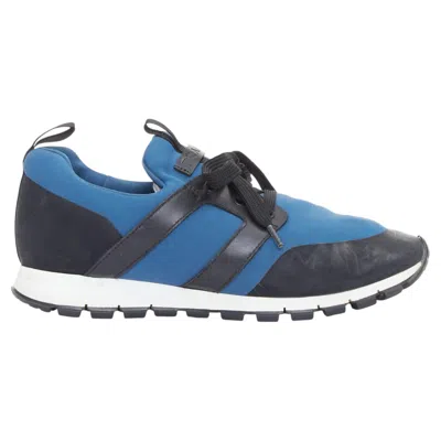 Pre-owned Prada Prax01 Navy Black Neoprene Leather Streamline Lace Up Sneakers Uk6 Eu40 In Blue