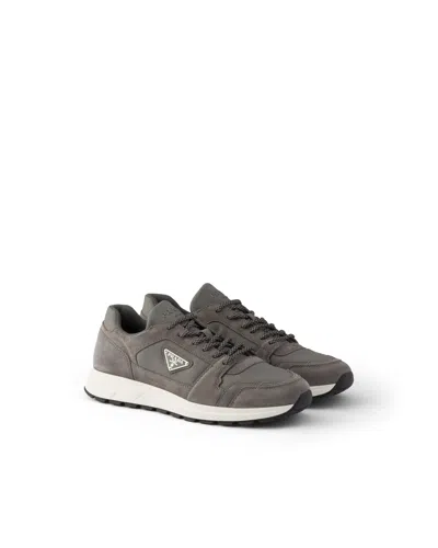 Prada Prax-sneaker Aus Wildleder Und Re-nylon In Gray