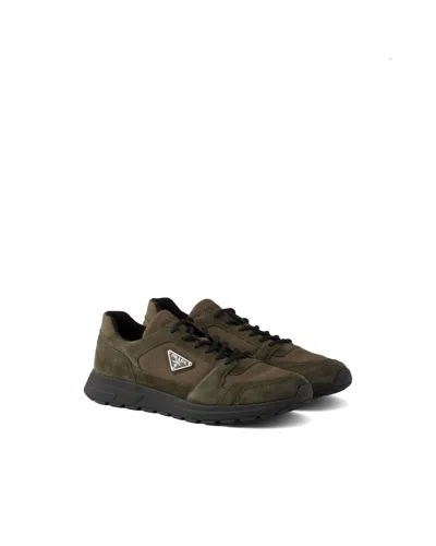 Prada Prax-sneaker Aus Wildleder Und Re-nylon In Green