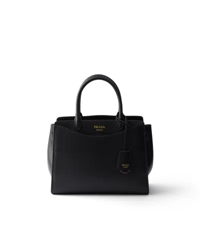 Prada Prelude Medium Leather Handbag In Black