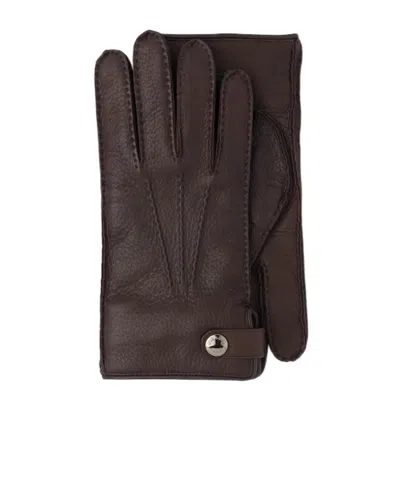 Prada Press-stud Leather Gloves In Dark Brown
