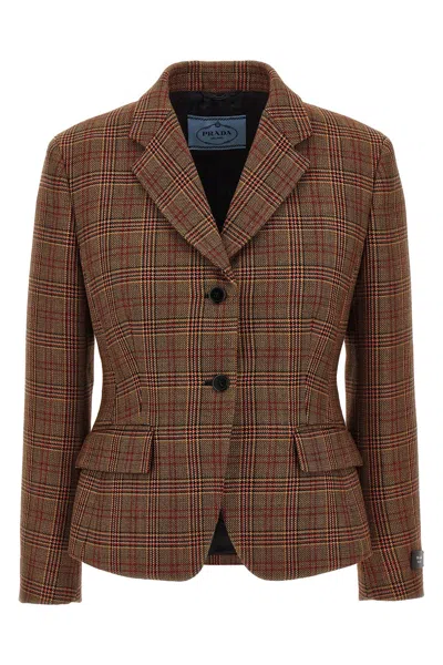 Prada Prince Of Wales Blazer In Brown