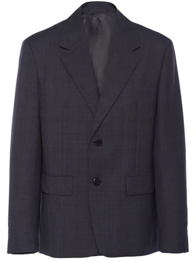 Prada Single-breasted Prince Of Wales Mohair Jacket In Gray