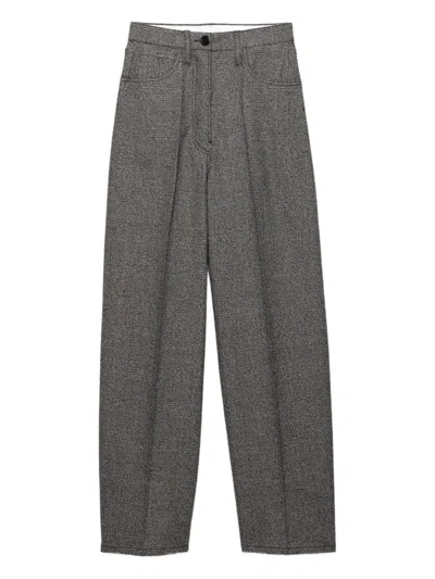 Prada Cotton-wool Prince Of Wales Tailored Trousers In Gray
