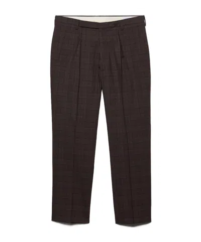 Prada Prince Of Wales Check Wool Pants In Brown