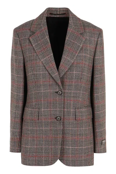 Prada Prince Of Wales Checked Jacket In Brown