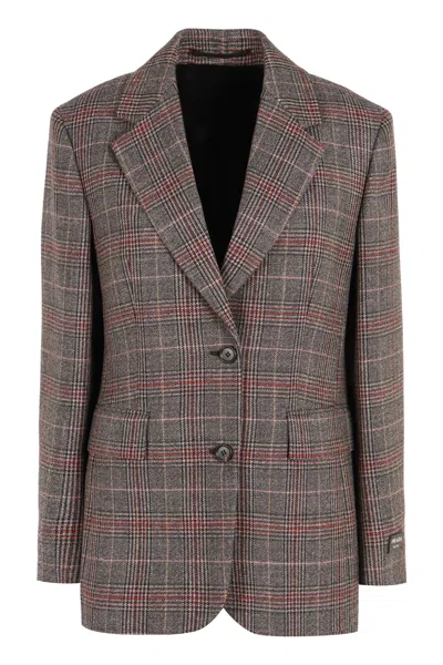 Prada Prince Of Wales Checked Jacket In Multicolor