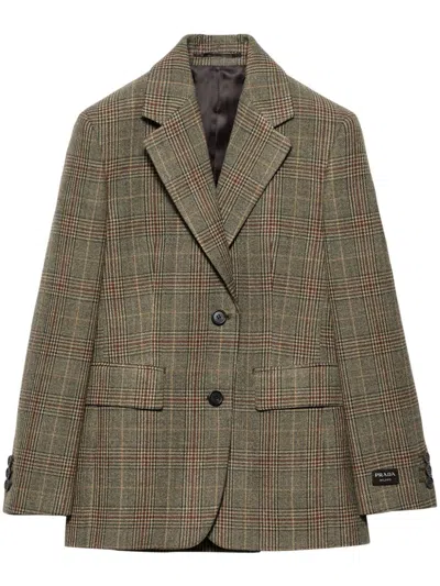 Prada Single-breasted Prince Of Wales Checked Jacket In Green