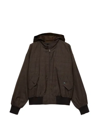 Prada Prince Of Wales Checked Wool Jacket In Brown