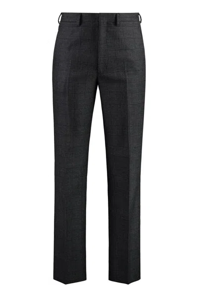 Prada Prince Of Wales Checked Wool Trousers In Black