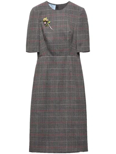 Prada Prince-of-wales Midi Dress In F0192 Ebano