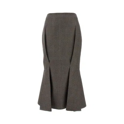 Prada Prince Of Wales Wool Midi Skirt In Brown
