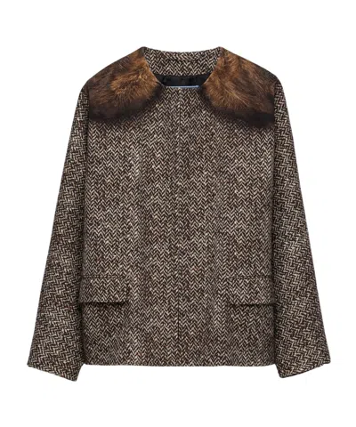 PRADA SINGLE-BREASTED PRINTED DRILL CABAN JACKET