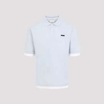 Prada Printada Cotton Polo Shirt For Men In Blue