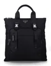Prada Mini Tote Handbag In Recycled Nylon And Leather In Black