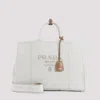 Prada Natural White Cotton Tote Bag In Neutral