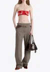 Prada Printed Belt Technical Wool Pants In Brown