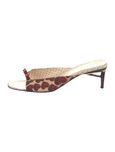 Pre-owned Prada Printed Bow Accents Slides In Neutral