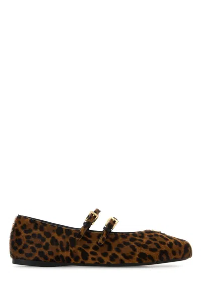 Prada Printed Calf Hair Ballerinas In Brown