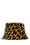 Prada Leopard Print Leather Bucket Hat In Miele