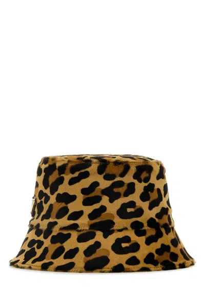 PRADA PRINTED CALF HAIR BUCKET HAT